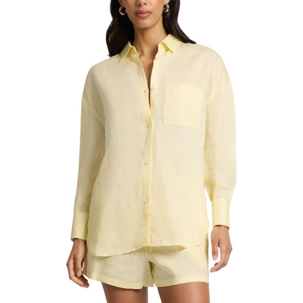 Onia Womens  Air Linen-Blend Boyfriend Shirt